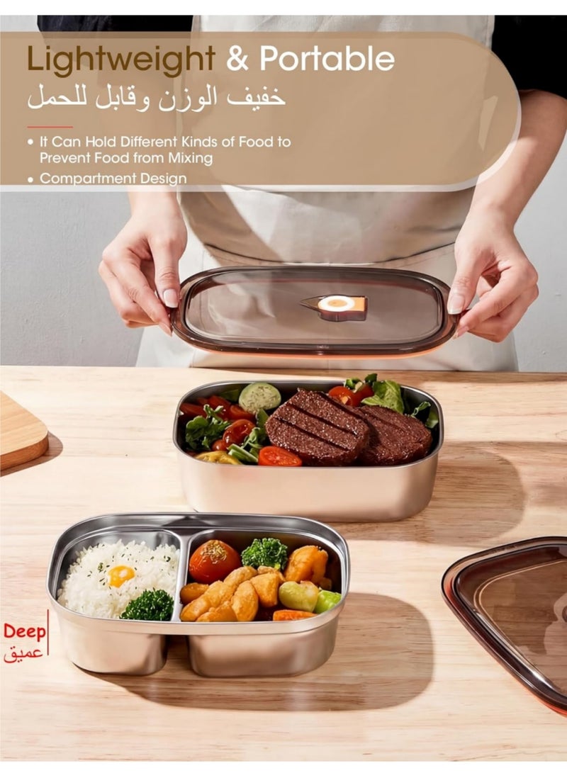 Adando Stainless Steel Lunch Box Adult: 1200ML+1400ML Leakproof 304 Metal Bento Box with Airtight lid - Lightweight Lunchbox for Men Women - for Work Office School Picnic Outside with Thermal Bag & Cutlery - Image 2